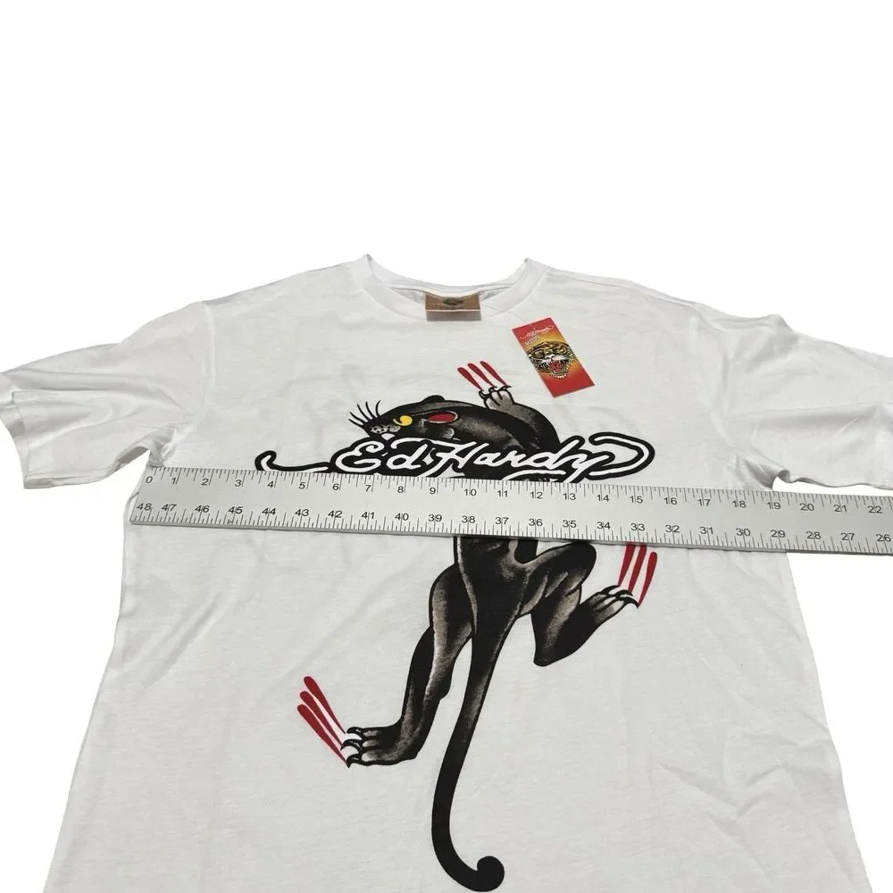 NWT ED HARDY White Black PantherShort Sleeve T SHIRT KIDS XLarge Back Design Too